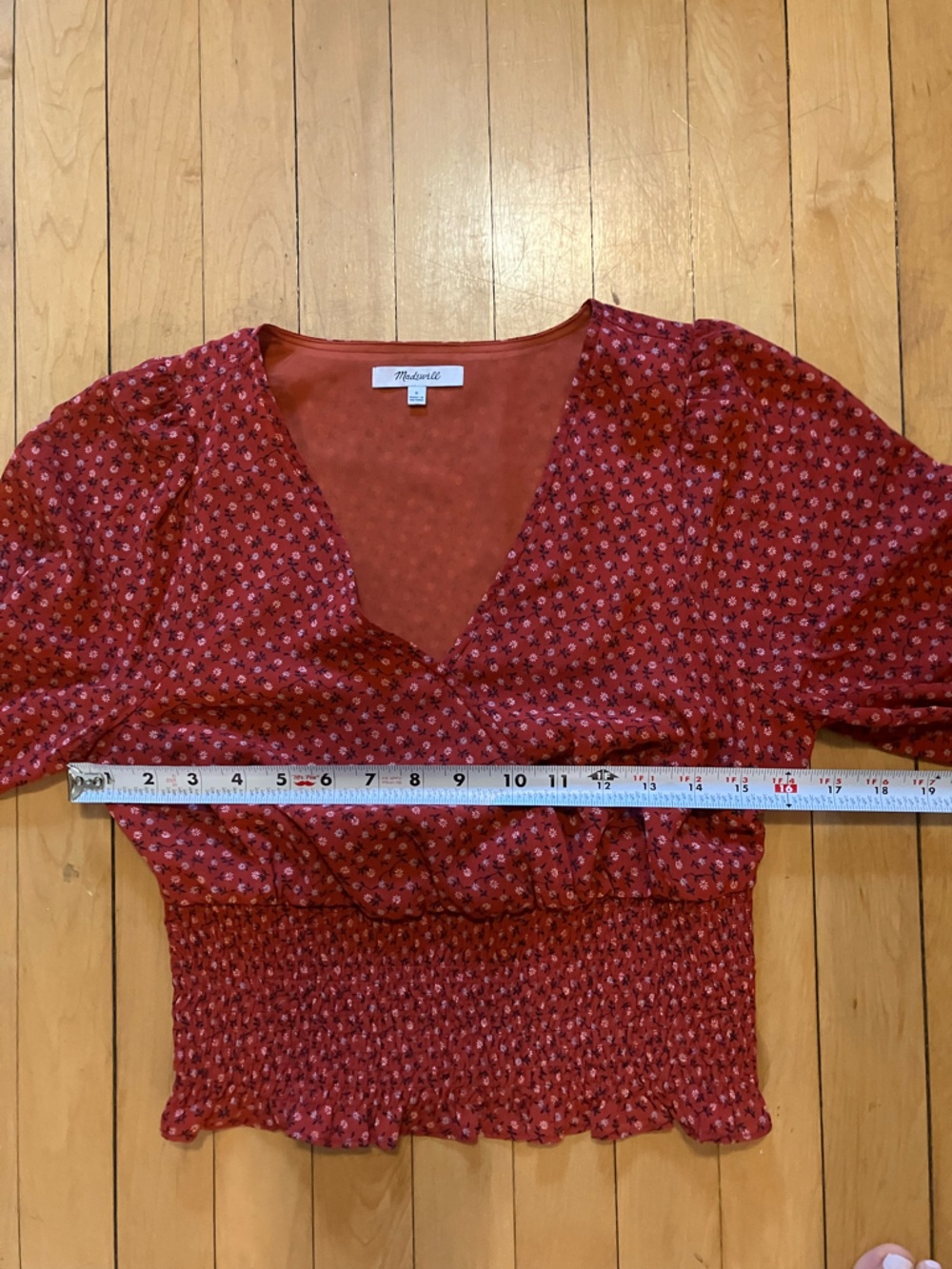 Madewell Floral Wrap Smocked Rust Red Blouse - Picture 10 of 11